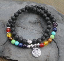 Load image into Gallery viewer, Lava Stone Bead Rainbow Bracelet